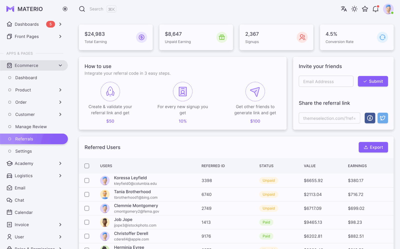 Materio - ASP.NET Core MVC Admin Template - ThemeSelection