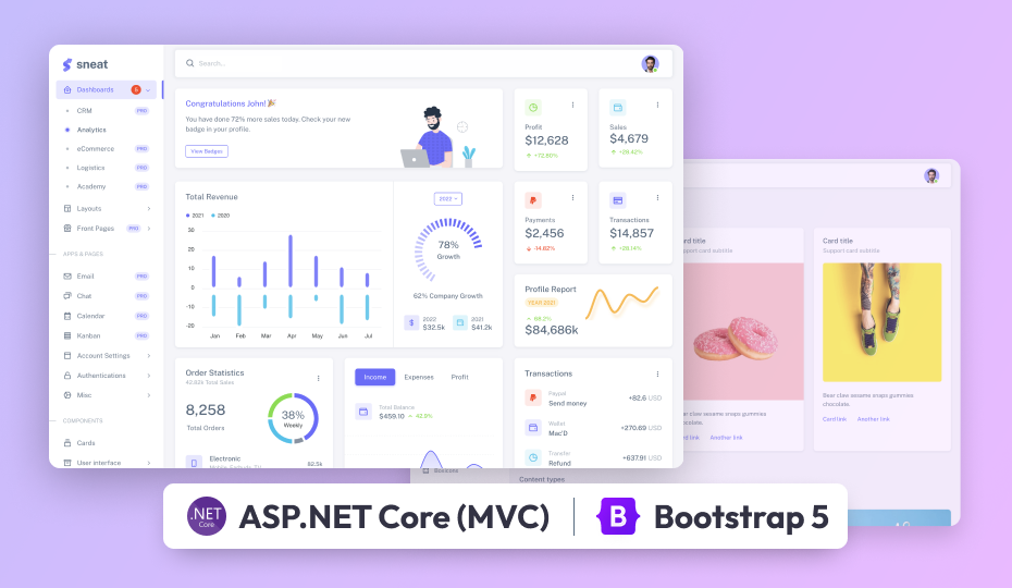 Sneat - Free Bootstrap 5 .Net Core MVC Admin Template Demo Screenshot